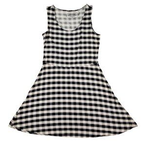 Soma XS Gingham Sleeveless A-Line Lounge Dress Black White Checkered Soft Knit